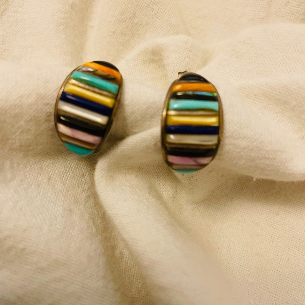 Kokopelli Turquoise and Sterling Silver Colorful Earrings!!!